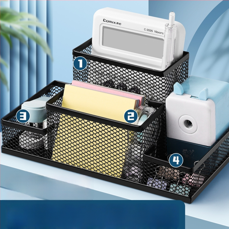 Excellent metalo rašiklio laikiklis – daugiafunkcinis stalinis organizatorius rašymo priemonėms