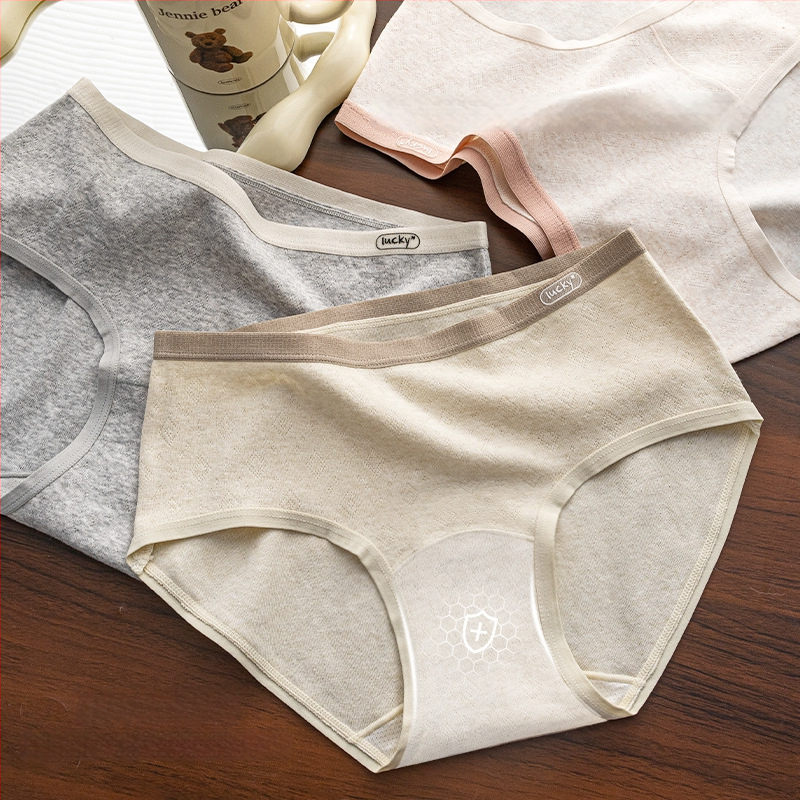 Moteriškos medvilninės kelnaitės su vidutiniu liemeniu, kvėpuojančios ir antibakterinės, medvilnės įdėklas intymiai zonai, briauninis mezgimas