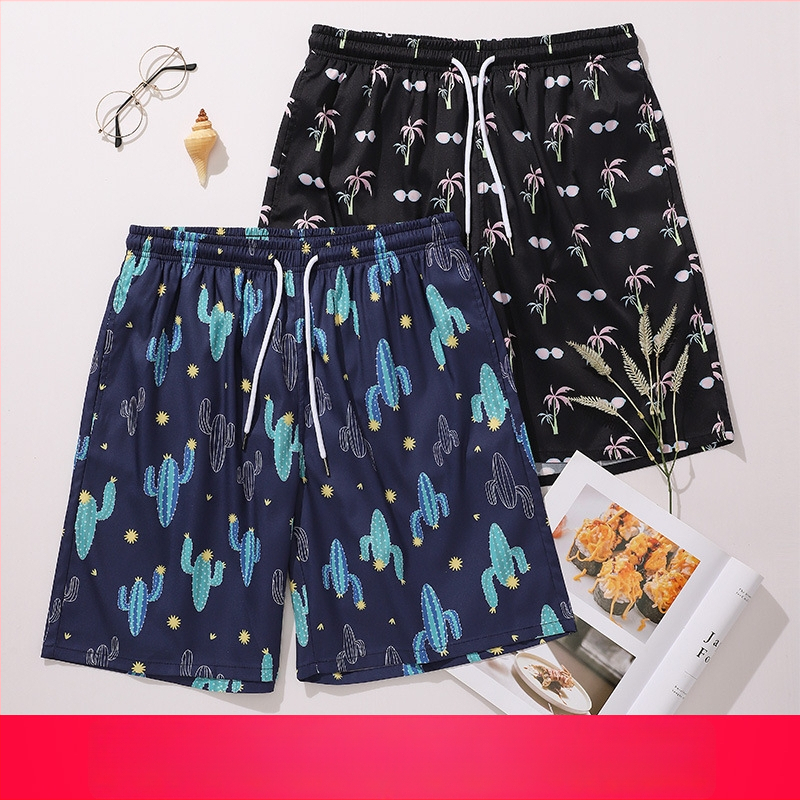 Vyrų pliažo šortai su greitai džiūstančia skaitmenine spauda, 95% poliesteris, cheminių pluoštų mišinys, dryžiai/kare/kamufliažas, vasariniai pliažo drabužiai