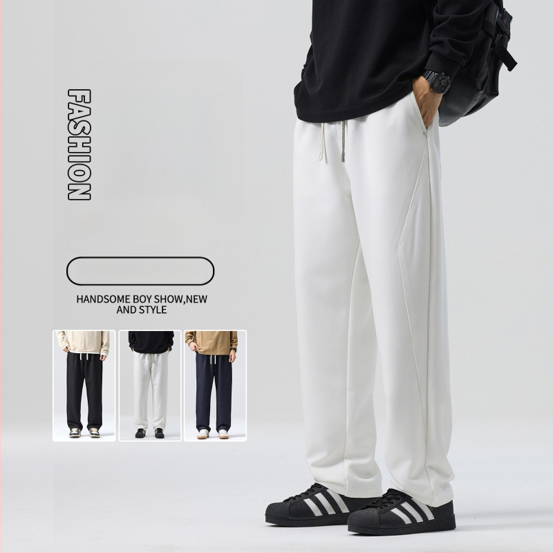 Vīriešu džinsi, Korejas stila pamata dizains, taisa griezuma, viduklis vidējais, aizvērums ar auklu, kokvilnas-poliesteru maisījums