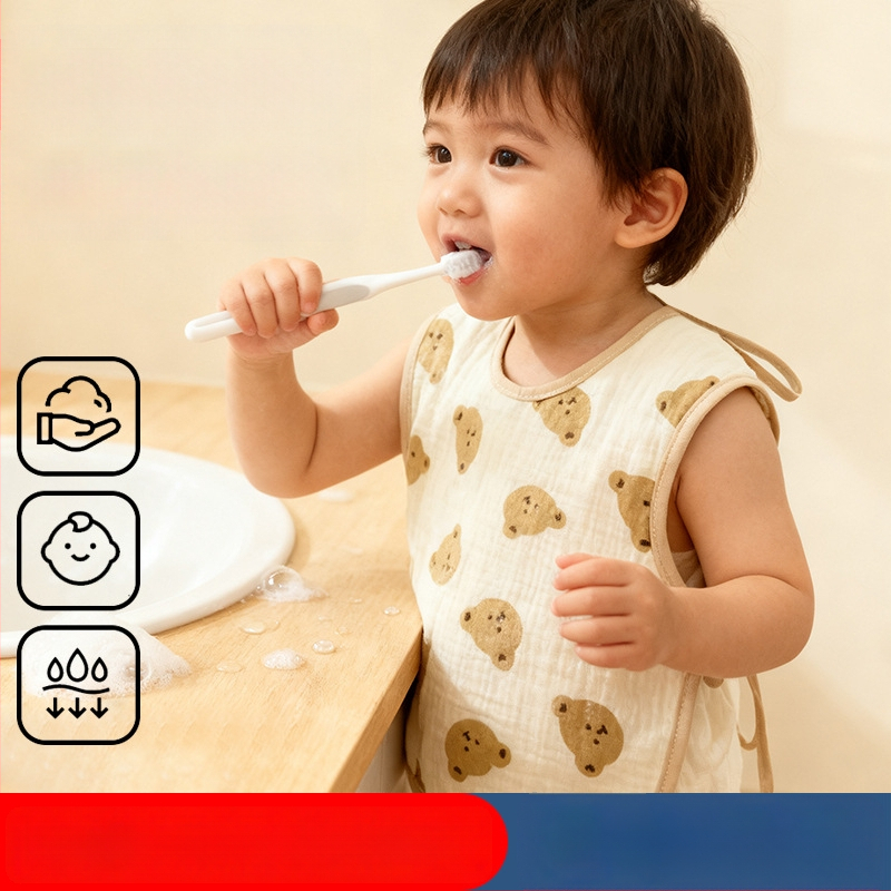 Vaikams skirtas seilių rankšluostis — 100% medvilnė, vandeniui atsparus ir nešvarumams atsparus, tinklelio ir animacinių personažų raštas, tinka 3–8 metų vaikams