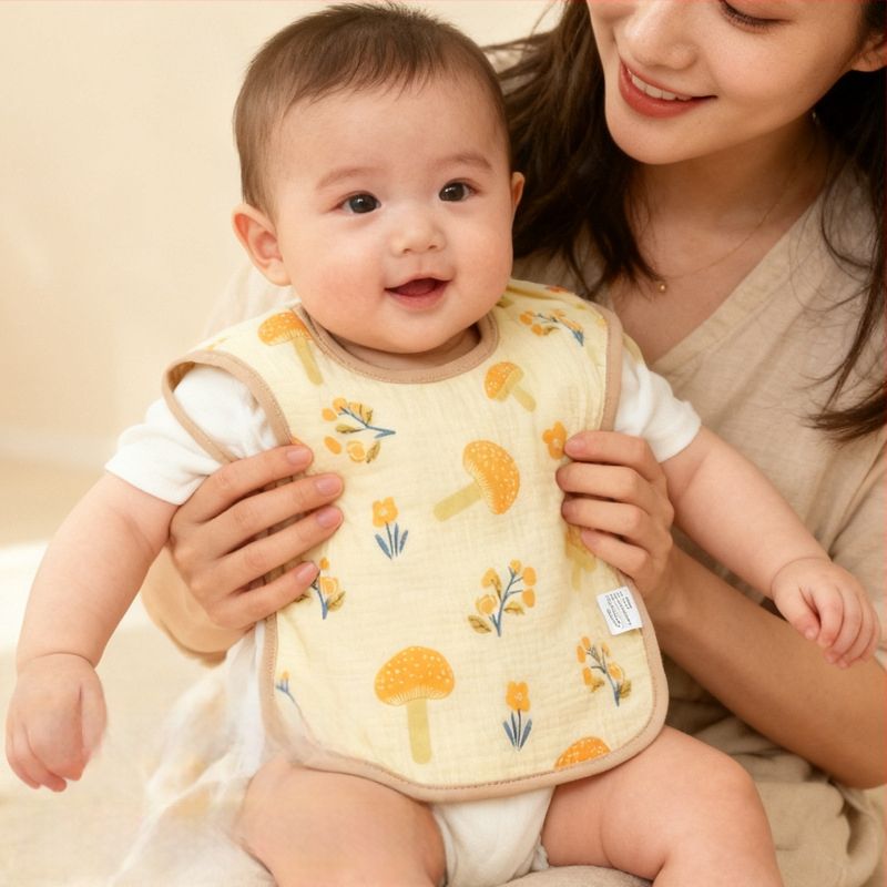 Vaikams skirtas seilių rankšluostis — 100% medvilnė, vandeniui atsparus ir nešvarumams atsparus, tinklelio ir animacinių personažų raštas, tinka 3–8 metų vaikams