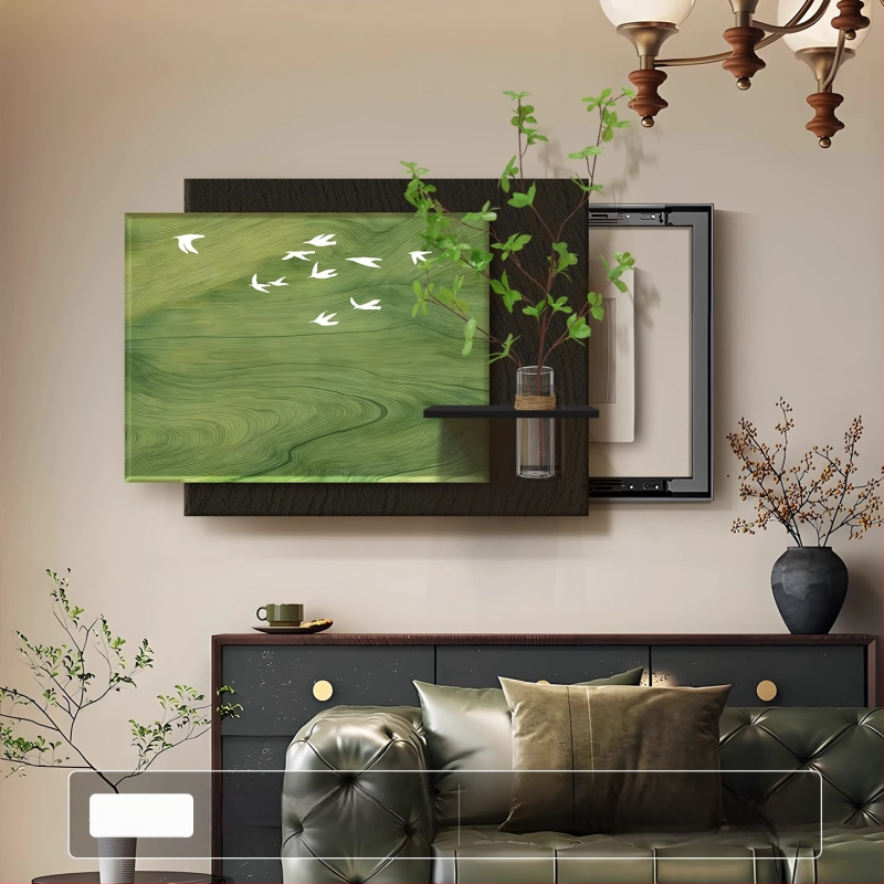 Dekoratyvinis įrėminamas paveikslas elektrinės skirstymo dėžei, vintidžo kremas stilius, PS rėmas, hidroponinė žalia augmenija