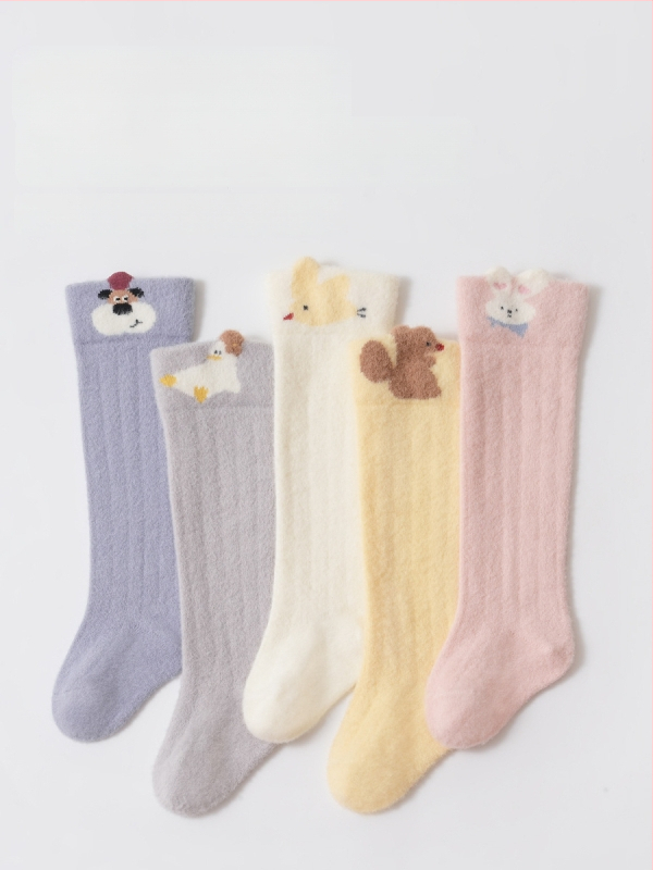 Zīdaiņu neilona zeķes ar garu cauruli, bieza, karikatūru raksts