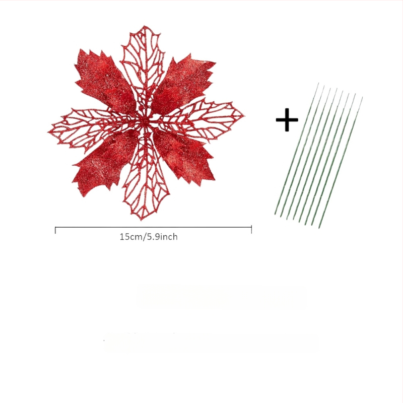 Rotājumi: Xinpeng plastmasas Ziemassvētku ziedi ar izgriezuma dizainu un spīdumiem; materiāls: plastmasa; zīmols: Xinpeng; stils: klasisks, moderns minimālisks, tradicionālais; piemērots Ziemassvētkiem; produkta tips: dekorācijas