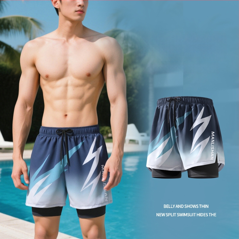 Vyrų plaukimo šortai, greitai džiūstantys ir kvėpuojantys, poliesteris/spandeksas (85%/15%), pamušalas 95% poliesteris, 5% spandeksas, spaudas, plaukimo ir vandens sportams