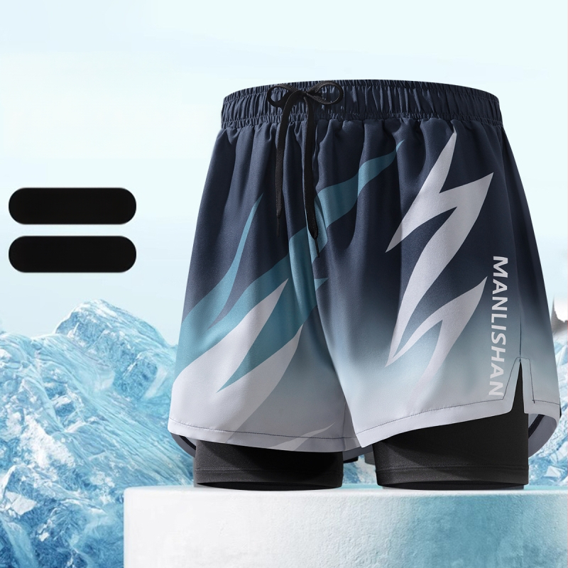 Vyrų plaukimo šortai, greitai džiūstantys ir kvėpuojantys, poliesteris/spandeksas (85%/15%), pamušalas 95% poliesteris, 5% spandeksas, spaudas, plaukimo ir vandens sportams