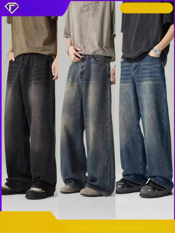 Sanmussen vīriešu džinsi, korejiešu stilā taisns griezums, augsta josta, rāvējslēdzējs