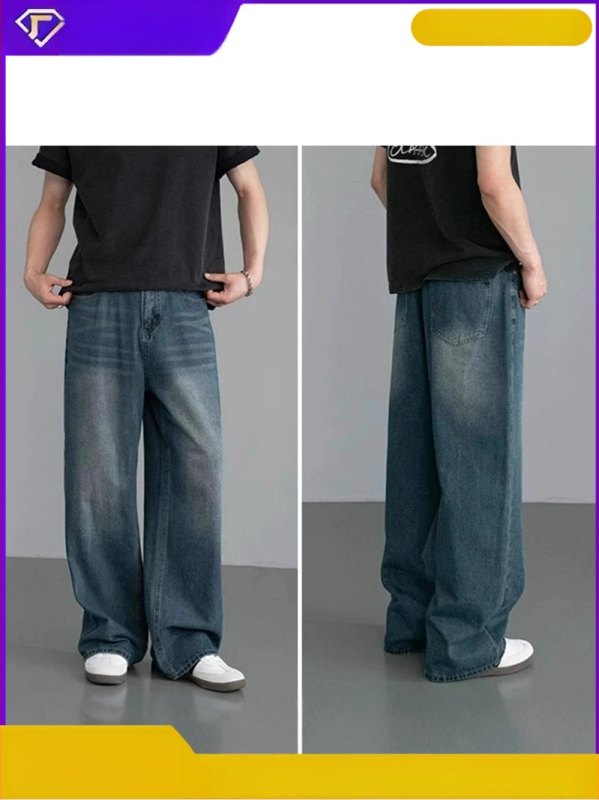 Sanmussen vīriešu džinsi, korejiešu stilā taisns griezums, augsta josta, rāvējslēdzējs