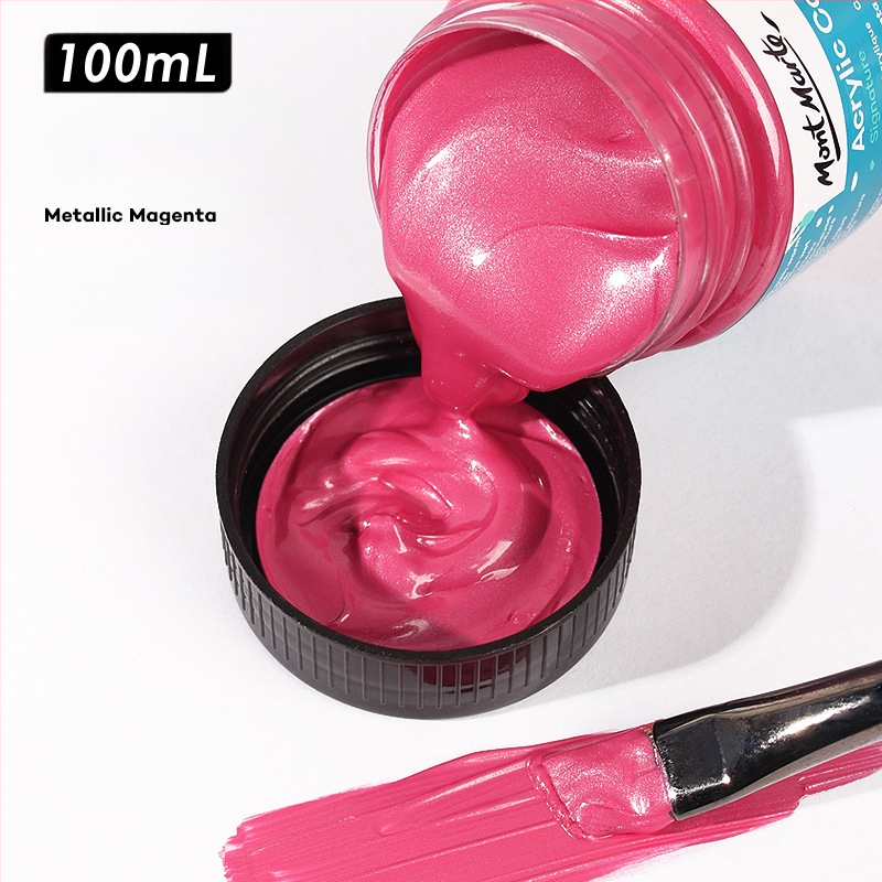 Monde metalinės fluorescencinės akrilinės dažos – 100 ml, atsparios vandeniui, nekenkia sveikatai, vienas buteliukas, skirtas sienų tapybai ir DIY projektams