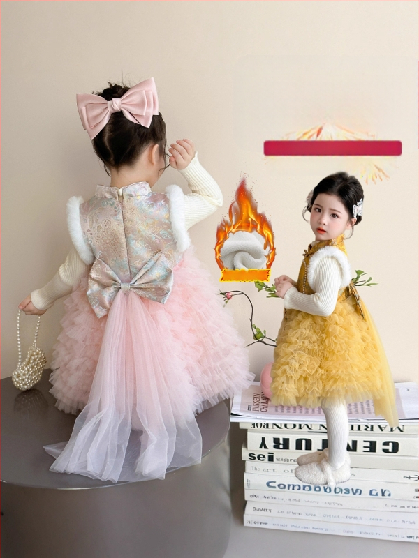 Meitenes tradicionālā ķīniešu kleita ziemai – princese stila etnisks kostīms, vilnas iekšējā odere, kokvilnas audums, biezs dizains