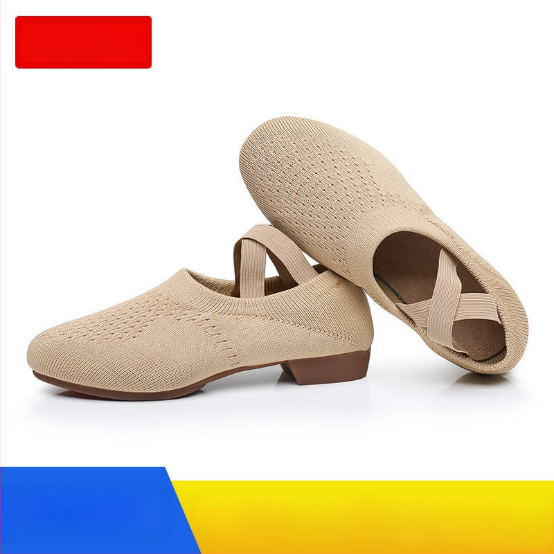 Moterų šokių bateliai kvadratiniam šokiui, tinklinė viršutinė dalis, kvėpuojantys, tinkami baletui ir šokių judesiams