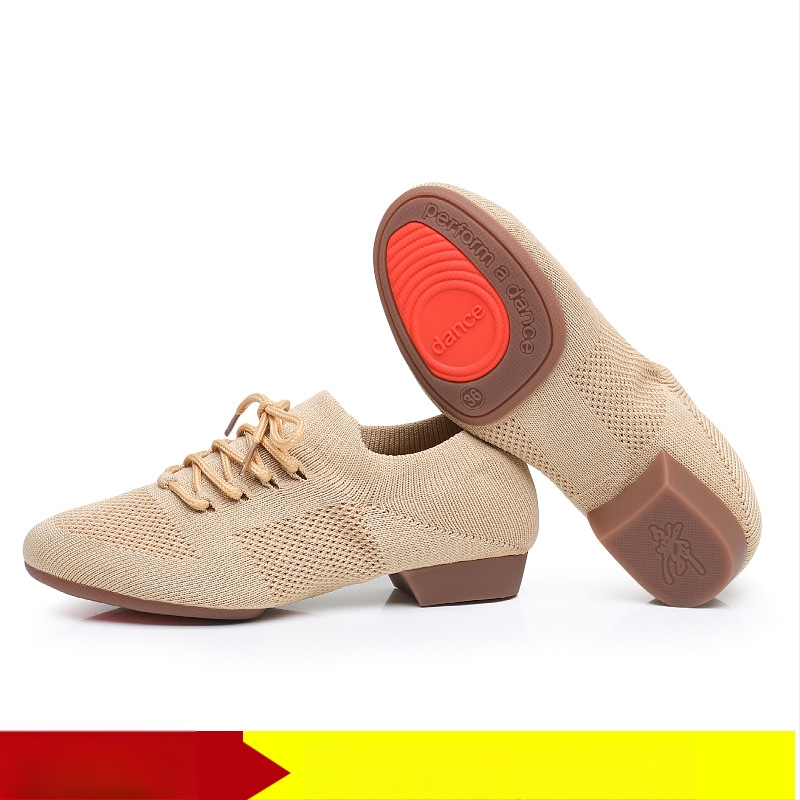 Moterų šokių bateliai kvadratiniam šokiui, tinklinė viršutinė dalis, kvėpuojantys, tinkami baletui ir šokių judesiams