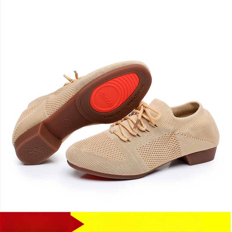 Moterų šokių bateliai kvadratiniam šokiui, tinklinė viršutinė dalis, kvėpuojantys, tinkami baletui ir šokių judesiams