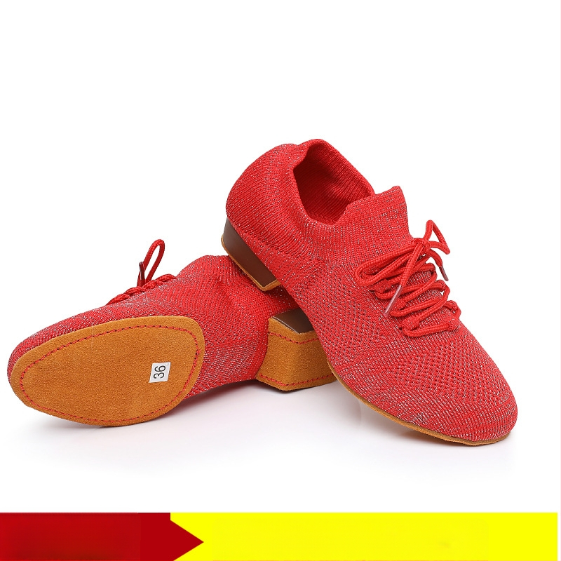 Moterų šokių bateliai kvadratiniam šokiui, tinklinė viršutinė dalis, kvėpuojantys, tinkami baletui ir šokių judesiams