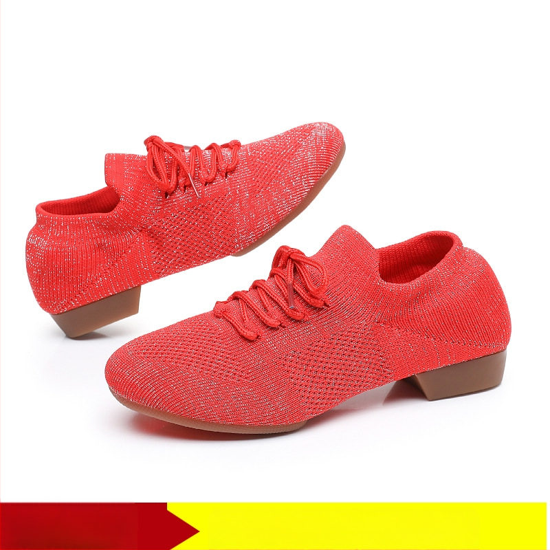 Moterų šokių bateliai kvadratiniam šokiui, tinklinė viršutinė dalis, kvėpuojantys, tinkami baletui ir šokių judesiams