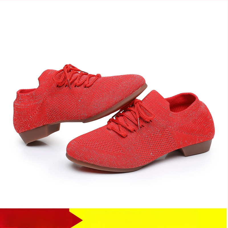 Moterų šokių bateliai kvadratiniam šokiui, tinklinė viršutinė dalis, kvėpuojantys, tinkami baletui ir šokių judesiams