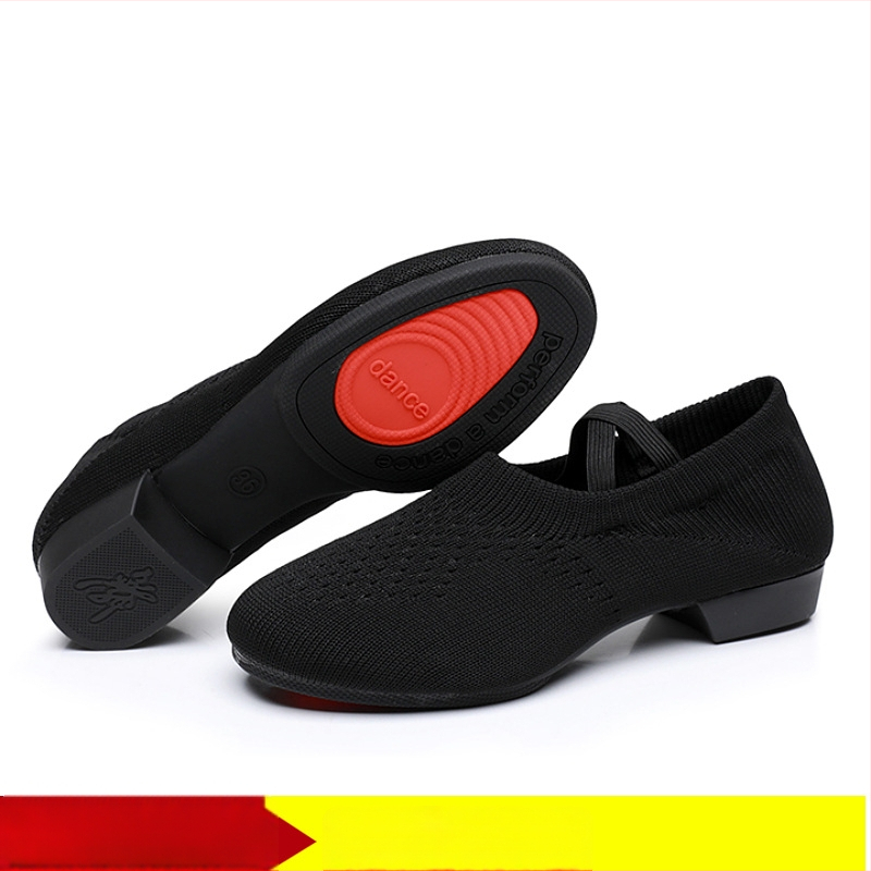 Moterų šokių bateliai kvadratiniam šokiui, tinklinė viršutinė dalis, kvėpuojantys, tinkami baletui ir šokių judesiams