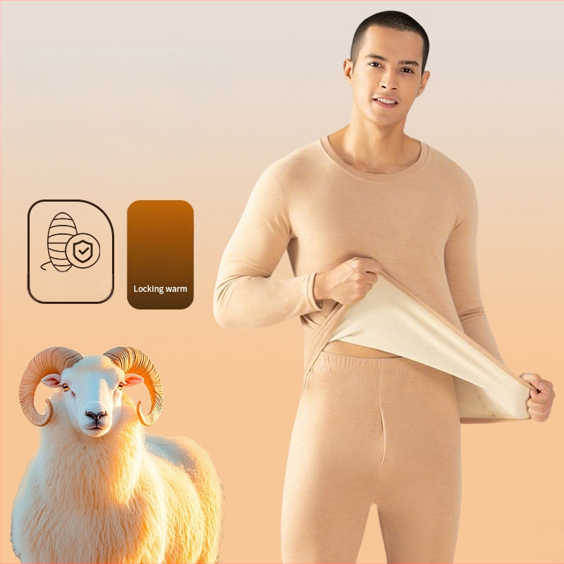 Meeste vill-siidi termilise aluspesu komplekt – sametvooder, 251–300 g/m², ülaosa ja püksid, ümmargune kaelus, pikkade varrukatega