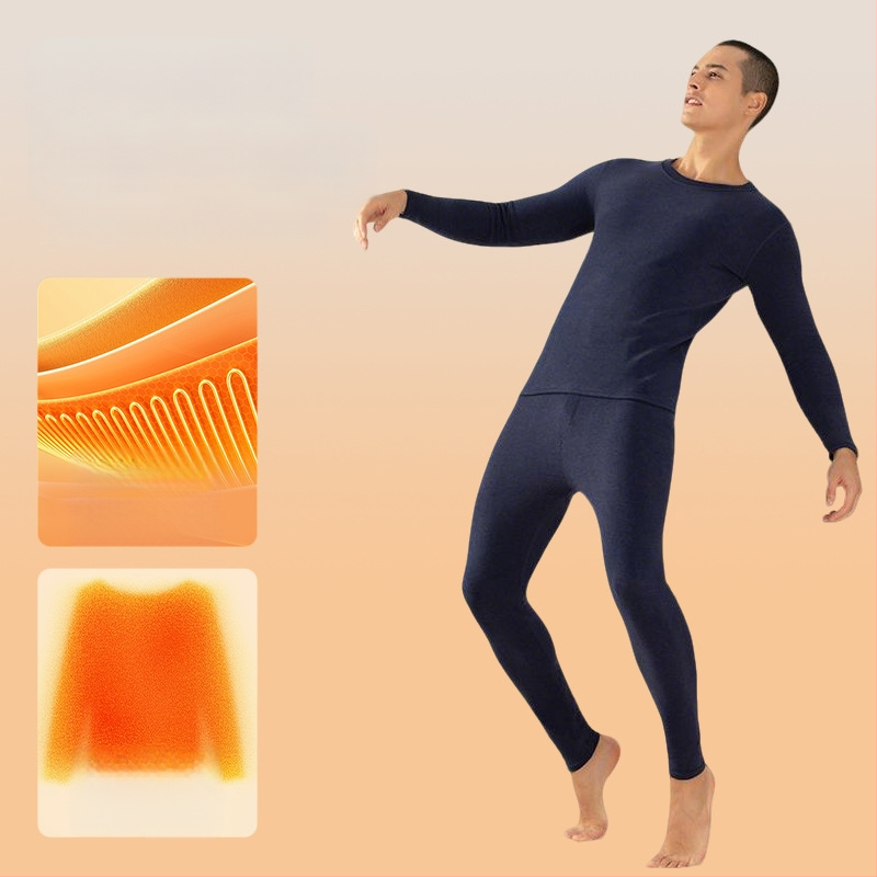 Meeste vill-siidi termilise aluspesu komplekt – sametvooder, 251–300 g/m², ülaosa ja püksid, ümmargune kaelus, pikkade varrukatega