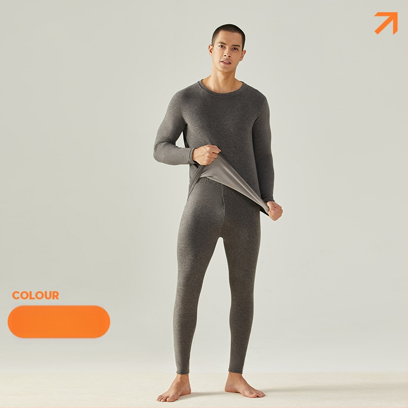 Meeste vill-siidi termilise aluspesu komplekt – sametvooder, 251–300 g/m², ülaosa ja püksid, ümmargune kaelus, pikkade varrukatega