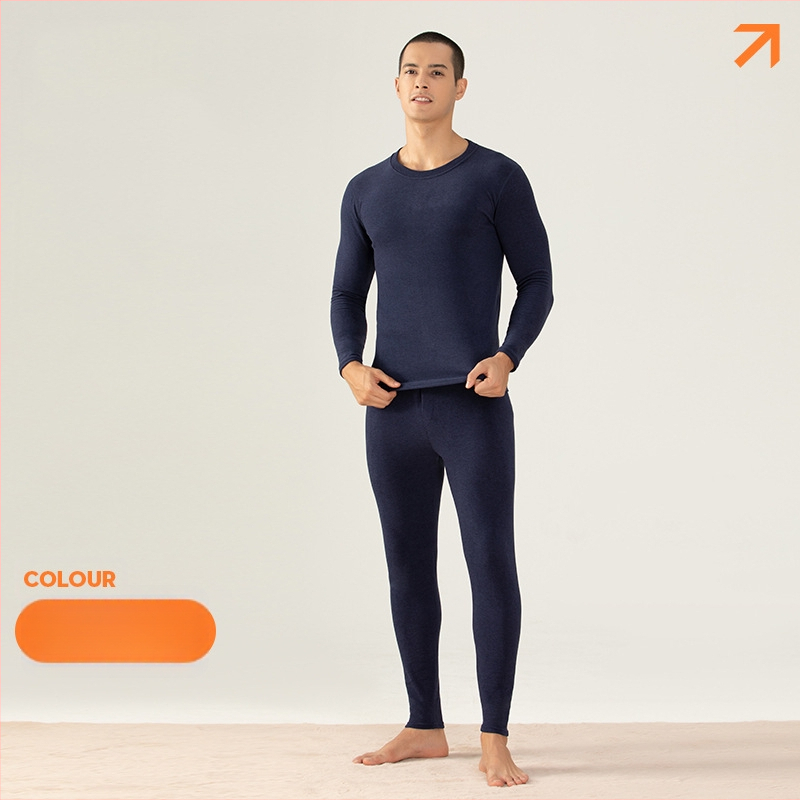 Meeste vill-siidi termilise aluspesu komplekt – sametvooder, 251–300 g/m², ülaosa ja püksid, ümmargune kaelus, pikkade varrukatega