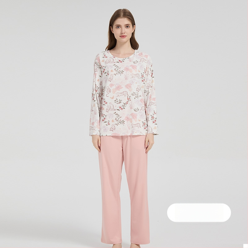 Andan moterų bambuko-pamuko elastinis pižamų komplektas — odai draugiškas, namų drabužiai, animacinis raštas, tinka visiems metų laikams