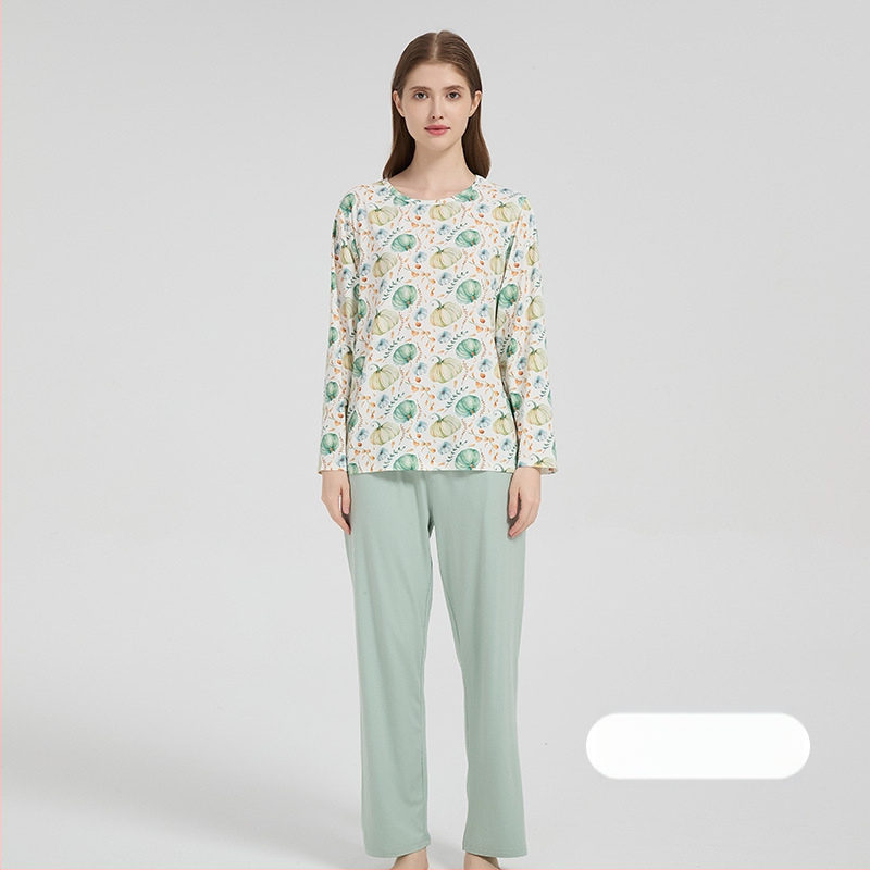 Andan moterų bambuko-pamuko elastinis pižamų komplektas — odai draugiškas, namų drabužiai, animacinis raštas, tinka visiems metų laikams