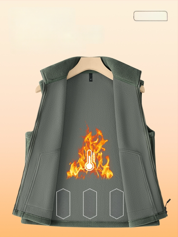 Vyrų fliso liemenė be rankovių su stovinčia apykakle, dvipusis veliūras, storas audinys, užtrauktukas priekyje