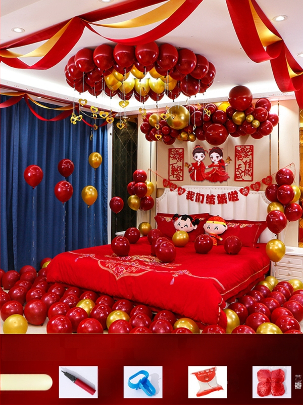 Vestuvių kambario dekoravimo komplektas — nepluoštinis audinys; pakuotė kartonas; skirtas vestuvėms; kategorija: Kitos vestuvinės prekės