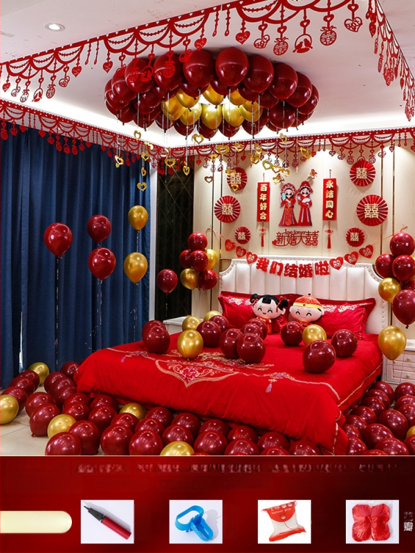 Vestuvių kambario dekoravimo komplektas — nepluoštinis audinys; pakuotė kartonas; skirtas vestuvėms; kategorija: Kitos vestuvinės prekės