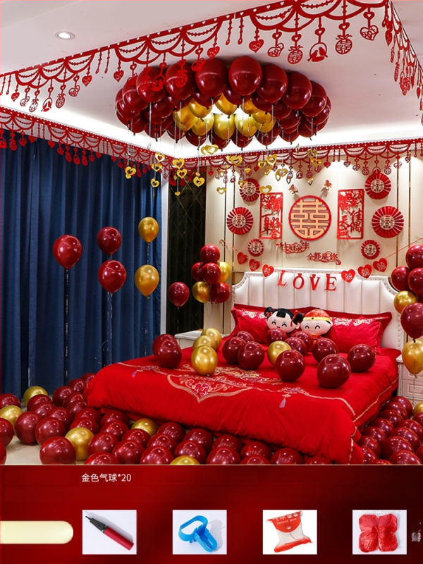 Vestuvių kambario dekoravimo komplektas — nepluoštinis audinys; pakuotė kartonas; skirtas vestuvėms; kategorija: Kitos vestuvinės prekės