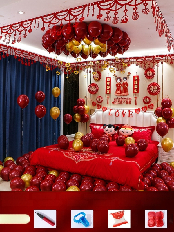 Vestuvių kambario dekoravimo komplektas — nepluoštinis audinys; pakuotė kartonas; skirtas vestuvėms; kategorija: Kitos vestuvinės prekės