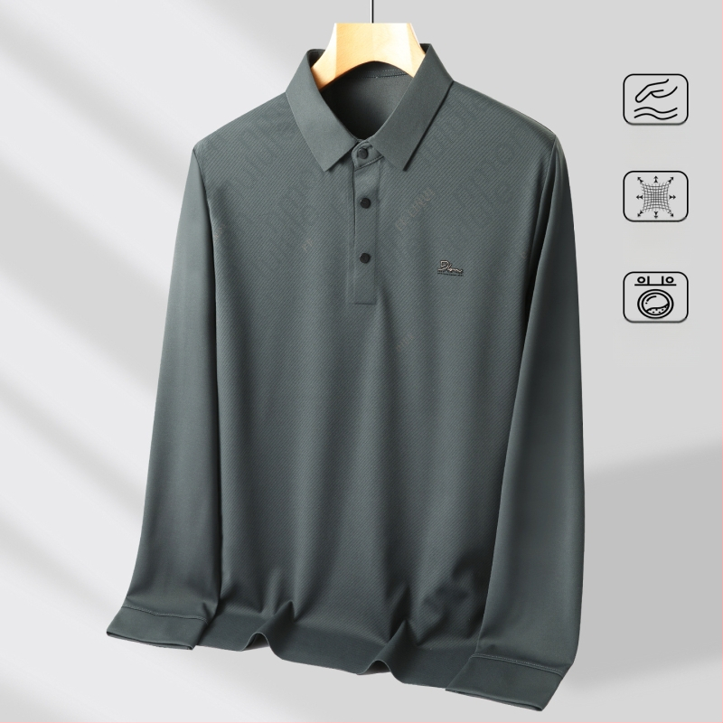 Vyrų polo marškiniai su atlapos apykakle, ilgomis rankovėmis, plona medžiaga, poliesterio-elastano mišinys
