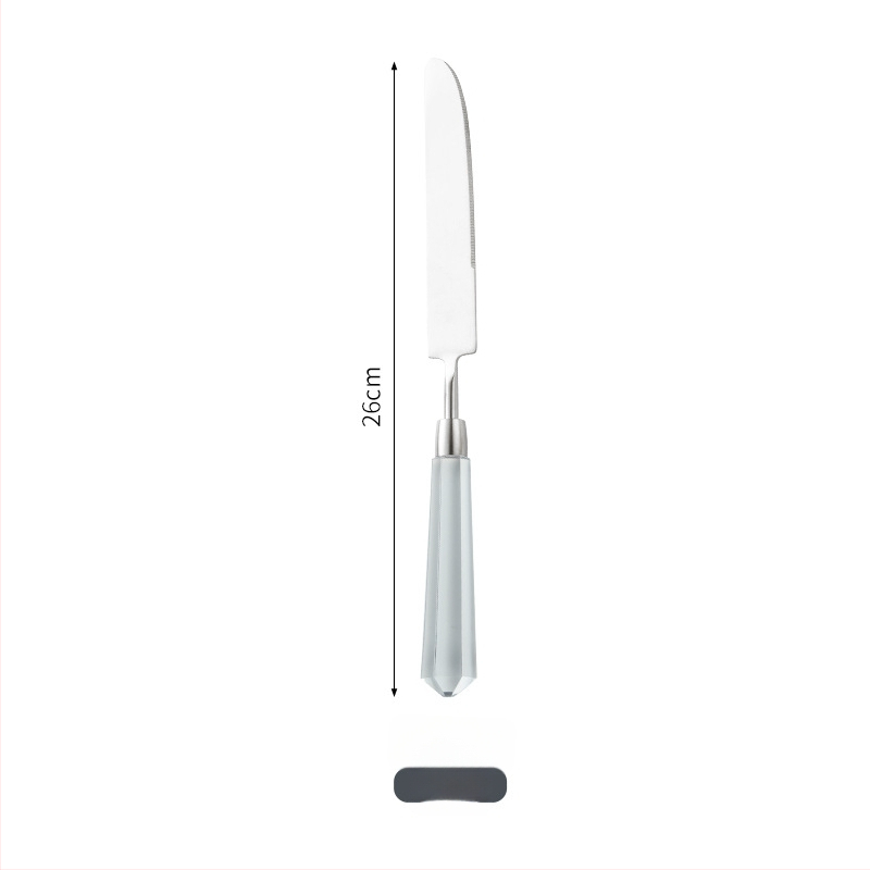 Deimantinės serijos 304 nerūdijančio plieno vakarietiškų stalo įrankių komplektas: peilis, šakutė, šaukštas, kepsninės peilis, desertinis šaukštas