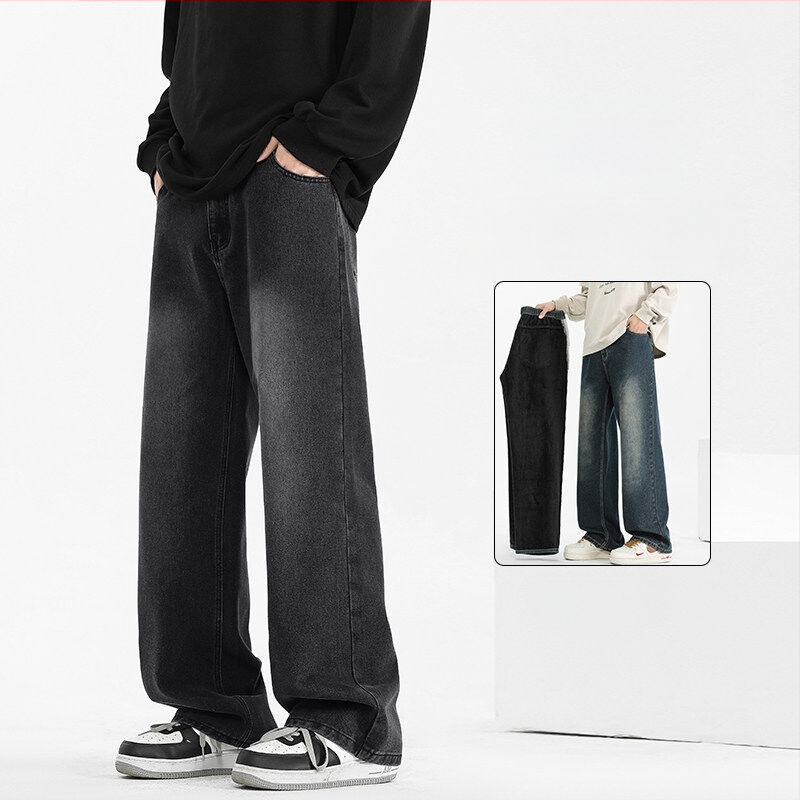 Vīriešu džinsi ar fleece apšuvumu ziemai, taisa griezuma, viduklis vidējā augstumā, rāvējslēdzējs, kokvilnas maisījums