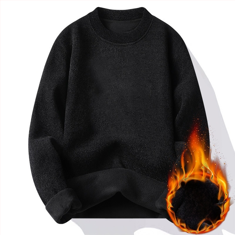 Vyrų žieminis megztinis su apvaliu kaklu, ilgomis rankovėmis, laisvas kirpimas, minimalistinis stilius