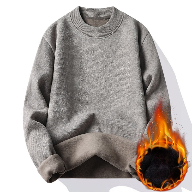 Vyrų žieminis megztinis su apvaliu kaklu, ilgomis rankovėmis, laisvas kirpimas, minimalistinis stilius