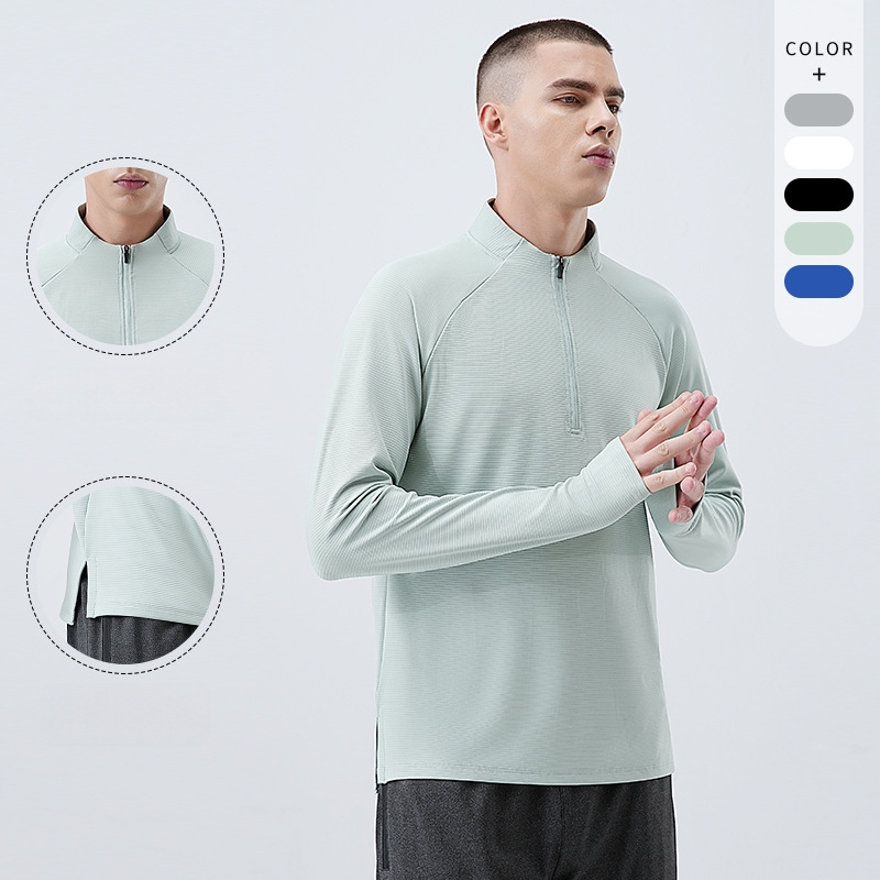 Vyriski puszip sportinis marškinėlis su ilgomis rankovėmis, greitai džiūstantis — 82% poliesteris + 18% elastanas, skirtas bėgimui ir dviračių sportui