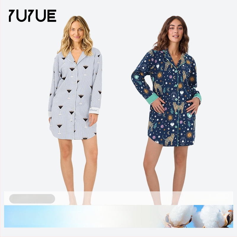 Medvilninis pūkuotas pižamų komplektas su apykakle tipo lapelis, ilgos rankovės, 181–200 g/m2, patogus namų drabužiai moterims, tinkamas žiemai, pavasariui, rudeniui