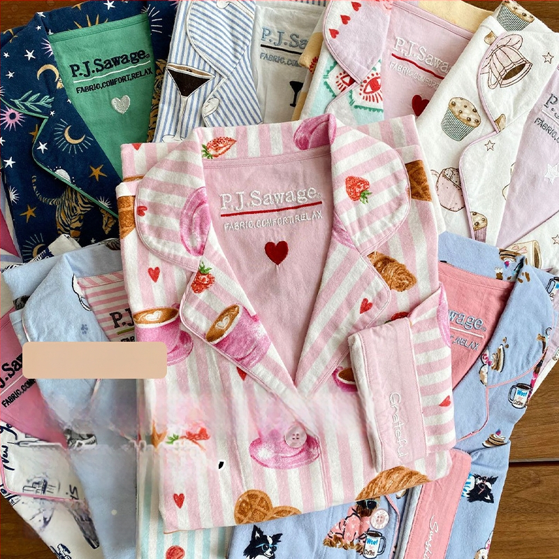 Medvilninis pūkuotas pižamų komplektas su apykakle tipo lapelis, ilgos rankovės, 181–200 g/m2, patogus namų drabužiai moterims, tinkamas žiemai, pavasariui, rudeniui