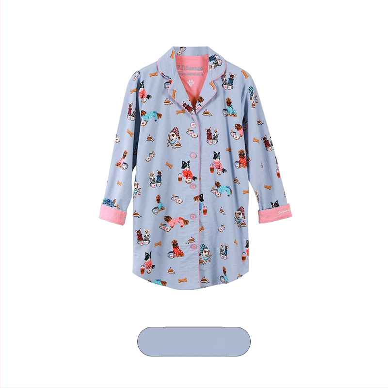 Medvilninis pūkuotas pižamų komplektas su apykakle tipo lapelis, ilgos rankovės, 181–200 g/m2, patogus namų drabužiai moterims, tinkamas žiemai, pavasariui, rudeniui