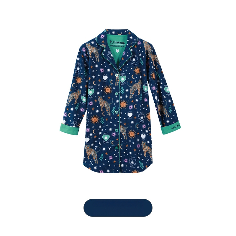 Medvilninis pūkuotas pižamų komplektas su apykakle tipo lapelis, ilgos rankovės, 181–200 g/m2, patogus namų drabužiai moterims, tinkamas žiemai, pavasariui, rudeniui