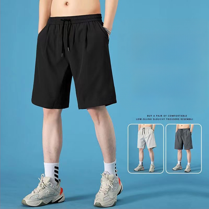 Vyriniai Ice Silk šortai, kvėpuojantis poliesterio audinys, aukštas juosmuo, laisvas kirpimas, vasara, kišenės