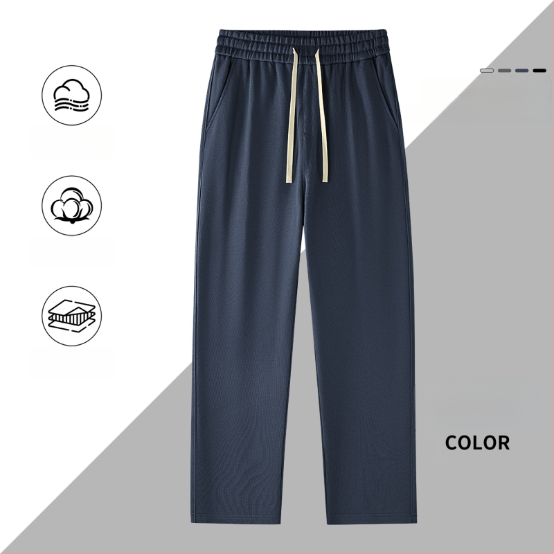 Kasdienės sportinės kelnės iš 100% medvilnės, 420 g, tiesus kirpimas su vidurine juosmeniu, dirželis ir raišteliai