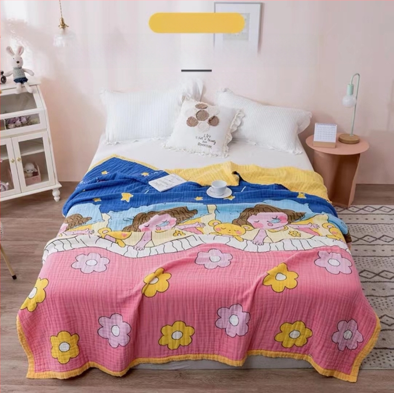 6 sluoksnių gaze kūdikių rankšluostis su spausdintu dizainu (40s siūlai, >500 g, Victoria Little Bee)