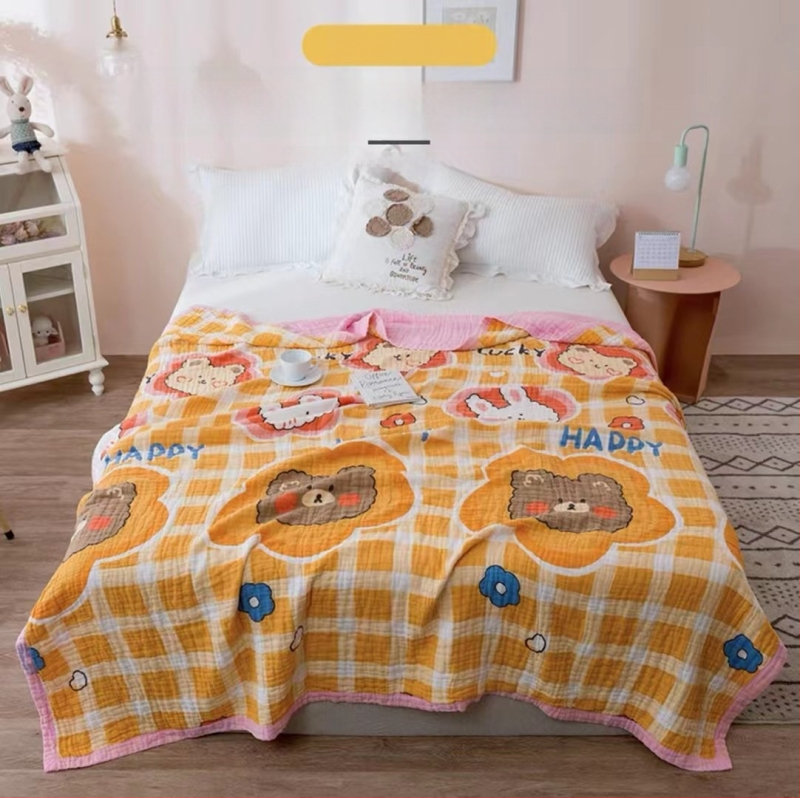 6 sluoksnių gaze kūdikių rankšluostis su spausdintu dizainu (40s siūlai, >500 g, Victoria Little Bee)