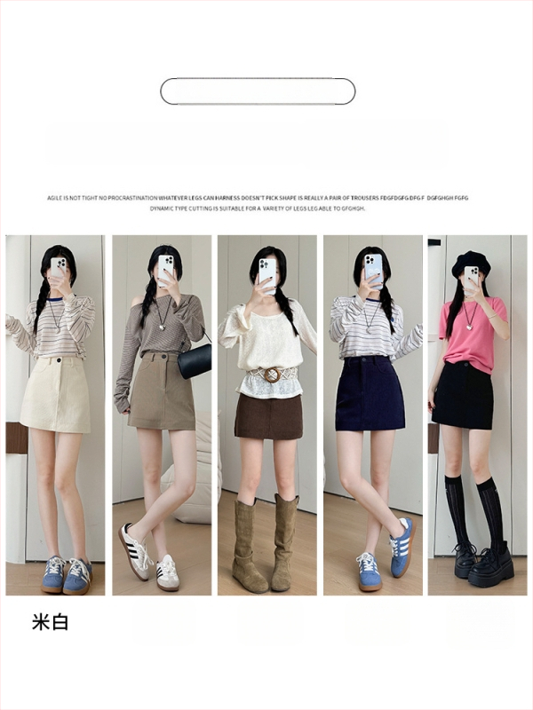 Naiste corduroy seelik, slim-fit A-liin, lühike lõige, sügis 2025