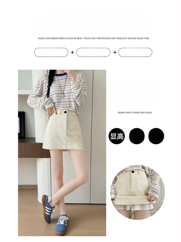 Naiste corduroy seelik, slim-fit A-liin, lühike lõige, sügis 2025