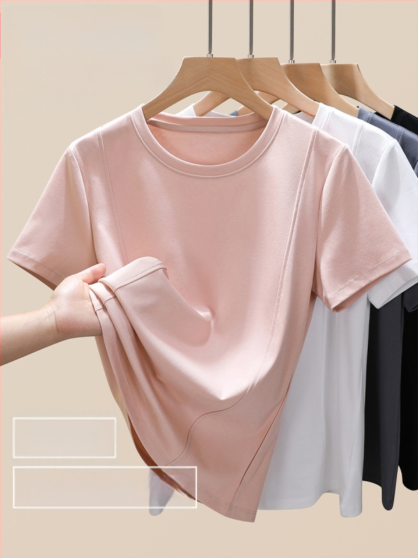 Moteriški trumpomis rankovėmis marškinėliai su apvalia kakle, siaura kirpimo, Mercerizuota medvilnė, 90-95% medvilnė ir Spandex <30%